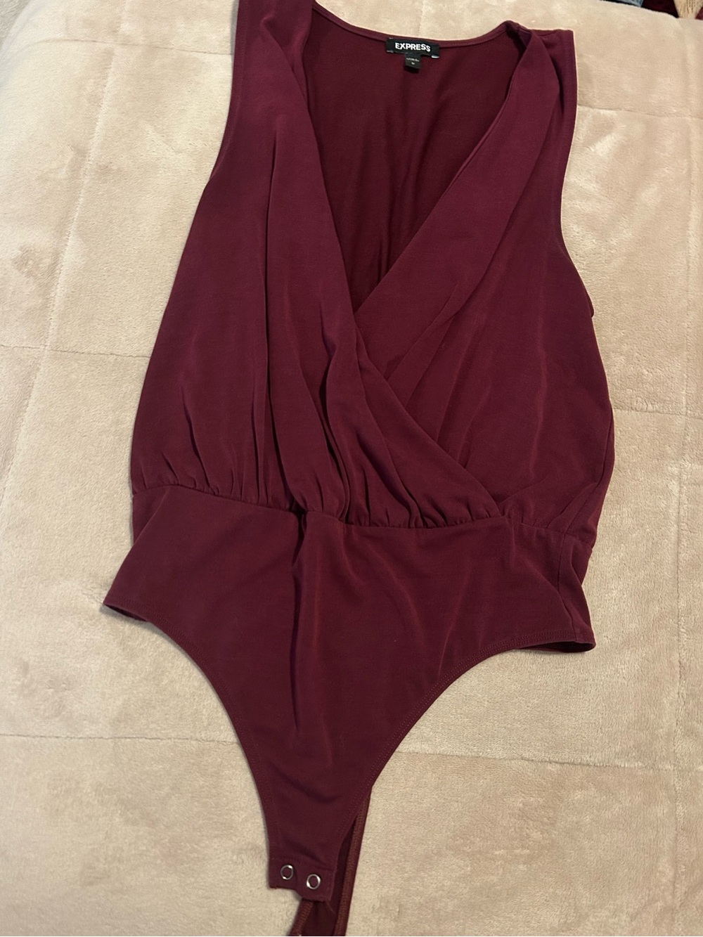 Express Maroon Plum Faux-Wrap Sleeveless Bodysuit Size Small